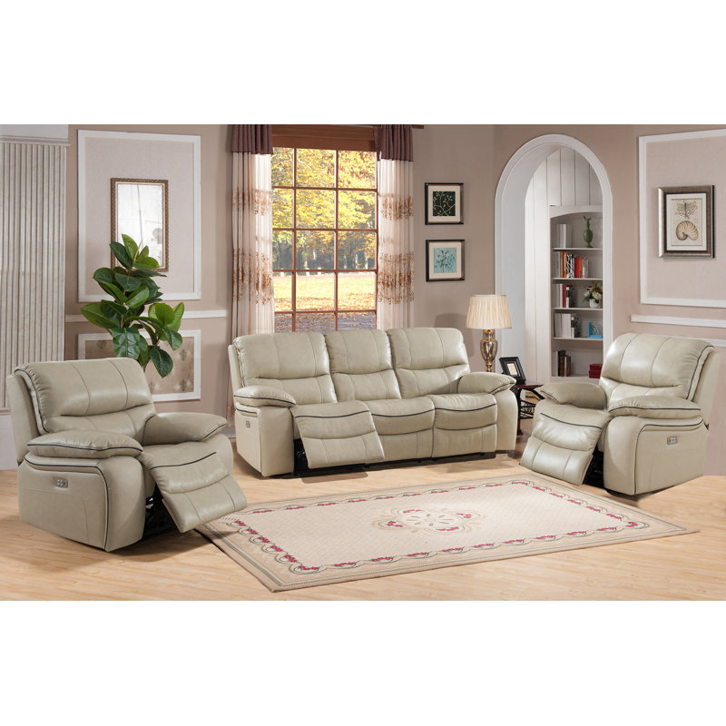 Red Barrel Studio® Deshaun Reclining 3 Piece Leather Living Room Set
